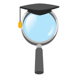 magnifying glass tilted right and graduation cap