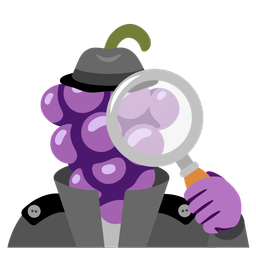 magnifying glass tilted right and grapes