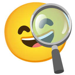 Magnifying glass tilted right and Grinning face with smiling eyes