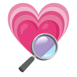 magnifying glass tilted right and growing heart