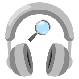 magnifying glass tilted right and headphone