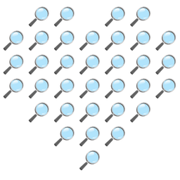 magnifying glass tilted right and heart suit