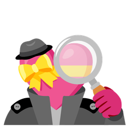 magnifying glass tilted right and heart with ribbon