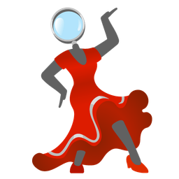 magnifying glass tilted right and high-heeled shoe