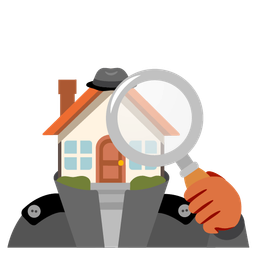 magnifying glass tilted right and house