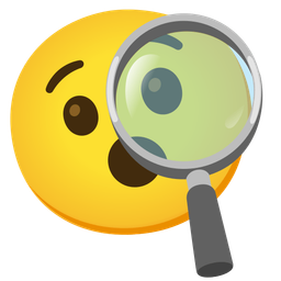 magnifying glass tilted right and hushed face