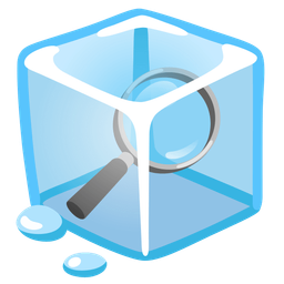 magnifying glass tilted right and ice