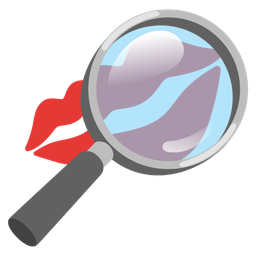 magnifying glass tilted right and kiss mark