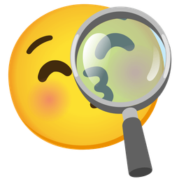 Magnifying glass tilted right and Kissing face with closed eyes