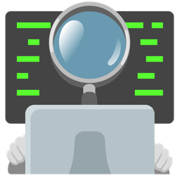 magnifying glass tilted right and laptop