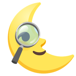 magnifying glass tilted right and last quarter moon face