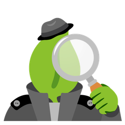 magnifying glass tilted right and leaf fluttering in wind