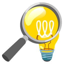 magnifying glass tilted right and light bulb