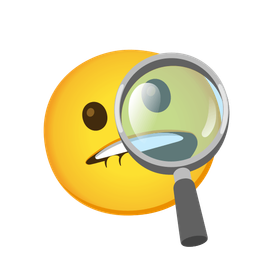 magnifying glass tilted right and mouth