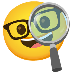 magnifying glass tilted right and nerd face