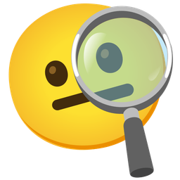 magnifying glass tilted right and neutral face