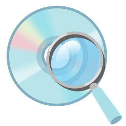 magnifying glass tilted right and optical disk