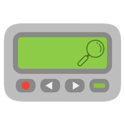 magnifying glass tilted right and pager