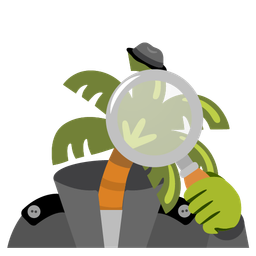 magnifying glass tilted right and palm tree