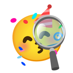 magnifying glass tilted right and partying face