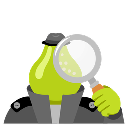 magnifying glass tilted right and pear