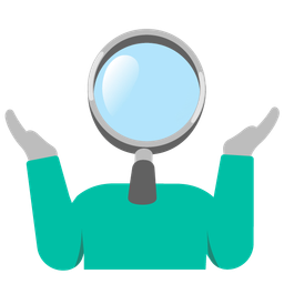 magnifying glass tilted right and person shrugging