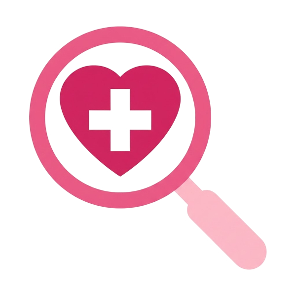 Magnifying glass tilted right and Pink heart