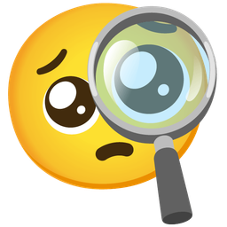 magnifying glass tilted right and pleading face