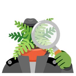 magnifying glass tilted right and potted plant