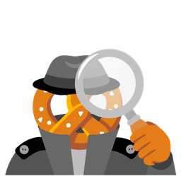 magnifying glass tilted right and pretzel