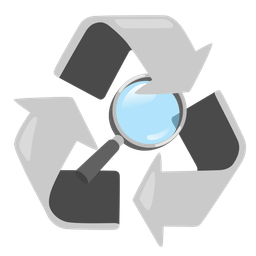 magnifying glass tilted right and recycling symbol
