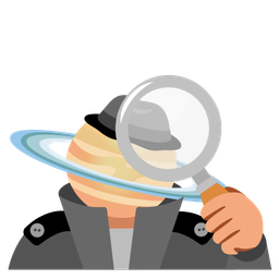 magnifying glass tilted right and ringed planet