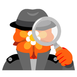 magnifying glass tilted right and rosette