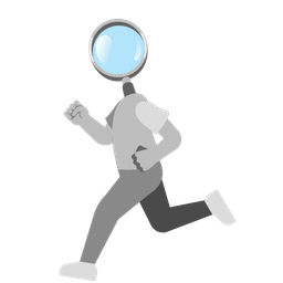 magnifying glass tilted right and running shoe