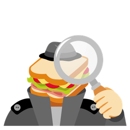 magnifying glass tilted right and sandwich