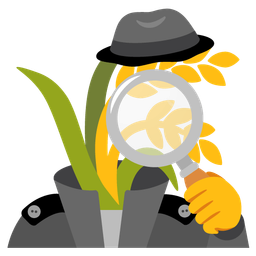 magnifying glass tilted right and sheaf of rice