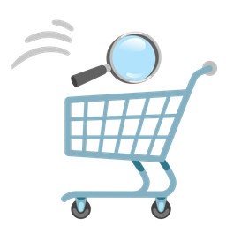 magnifying glass tilted right and shopping cart