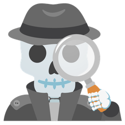 magnifying glass tilted right and skull