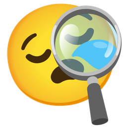 magnifying glass tilted right and sleepy face