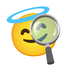 Magnifying glass tilted right and Smiling face with halo
