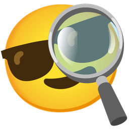 magnifying glass tilted right and smiling face with sunglasses