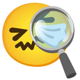 magnifying glass tilted right and sneezing face