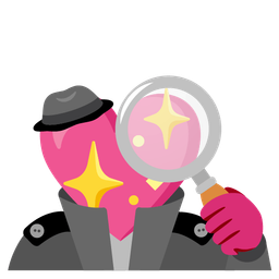 magnifying glass tilted right and sparkling heart