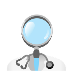magnifying glass tilted right and stethoscope