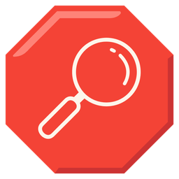 magnifying glass tilted right and stop sign