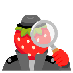 magnifying glass tilted right and strawberry