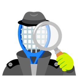 magnifying glass tilted right and tennis