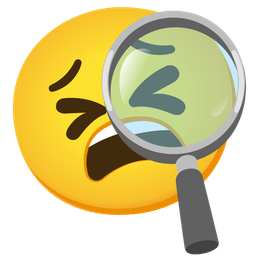 magnifying glass tilted right and tired face