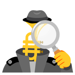 magnifying glass tilted right and trumpet