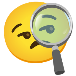 magnifying glass tilted right and unamused face